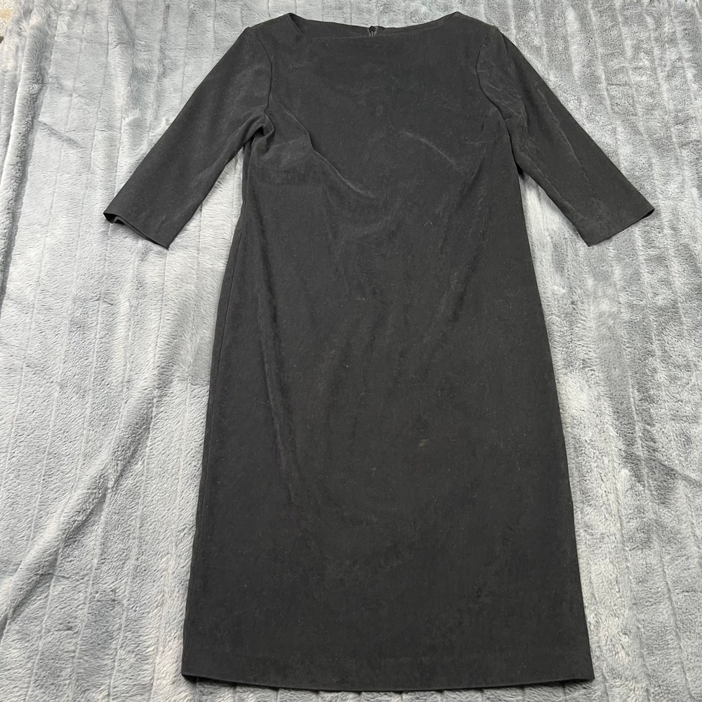 KC Spencer Petite Black Boat Neck 3/4 Sleeve Shift Dress 8P 1407